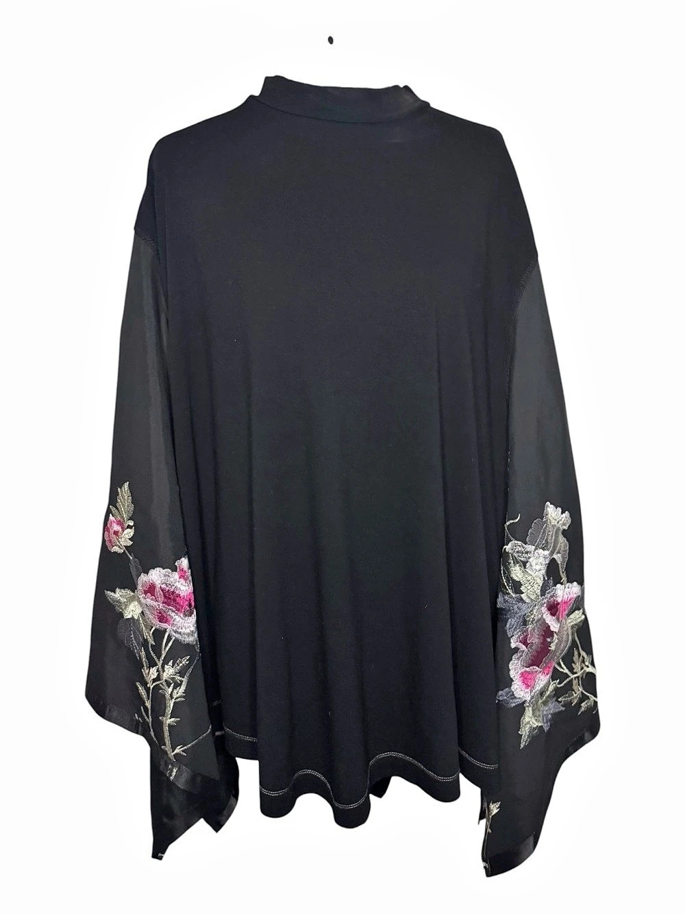 Free People Sydney Tuesday Embroidered Kimono Top - Black & Pink Floral - Size L